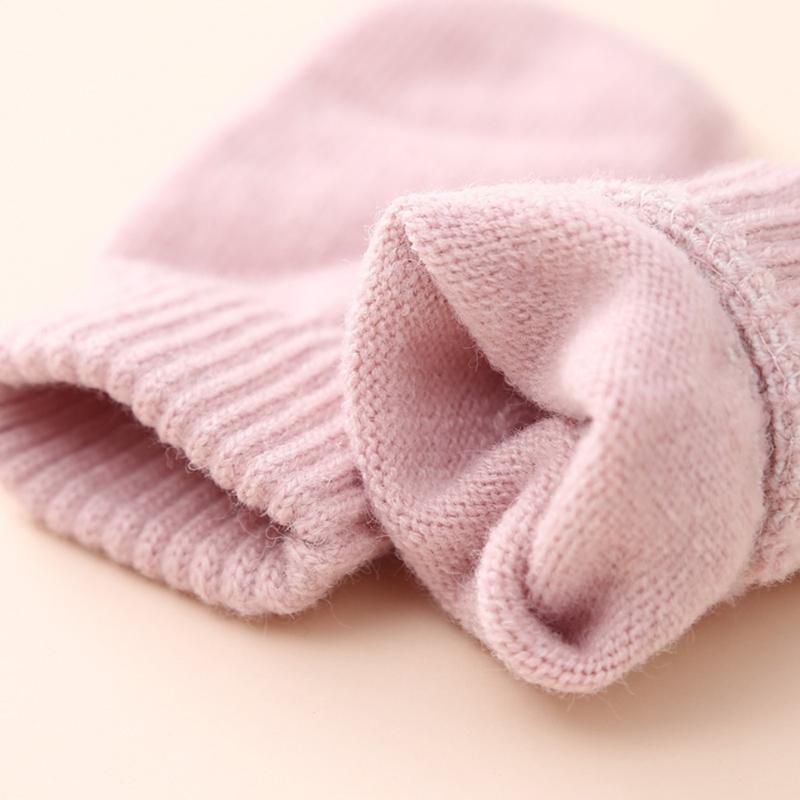 Solid Color Newborn Beanie Hat Mitten Set Warm Knitted Cap Hospital Hat for Toddler Girls Boys Ears Protections Hat