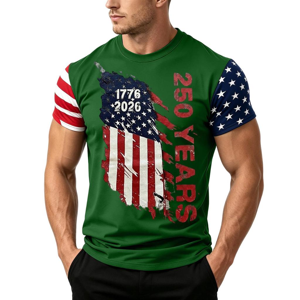Men's Independence Day Flag Print Short Sleeve T-Shirt, Loose Casual Daily Summer Tops