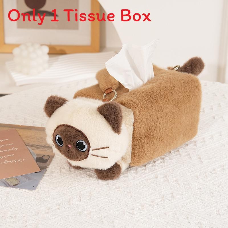 Cartoon Plush Cat Tissue Box With Creative Desk Decor For Home Office And Car Interiors