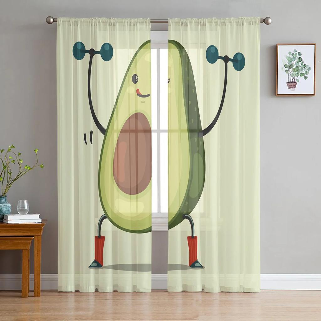 Wassermelone Frucht Cartoon Transparente Vorhänge zur Wohnzimmerdekoration Tüll Voile Organza Fenstergardinen für Küche Schlafzimmer
