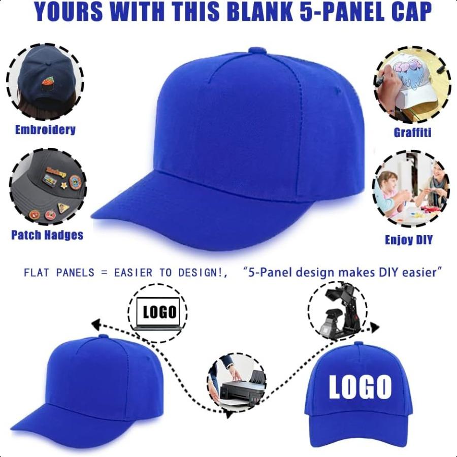 ZH 12 PC 5 Panel Baseball caps Bulk Baseball caps Customizable DIY Design Wholesale Caps OneSizeFitsAll
