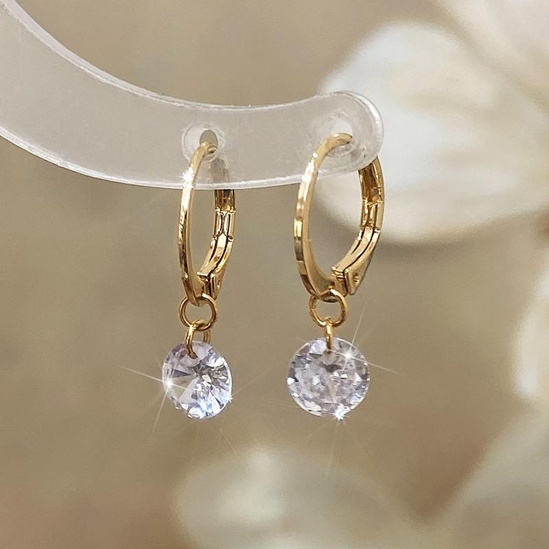 PONYKISS Sterling Silver Single Zircon Pendant Hoop Earrings for Women Minimalist Classic Fine Round Accessories