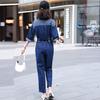 Denim Tooling Jumpsuit Women's Spring and Autumn New Splicing Plaid Design Sense Fashion Popular Jumpsuit