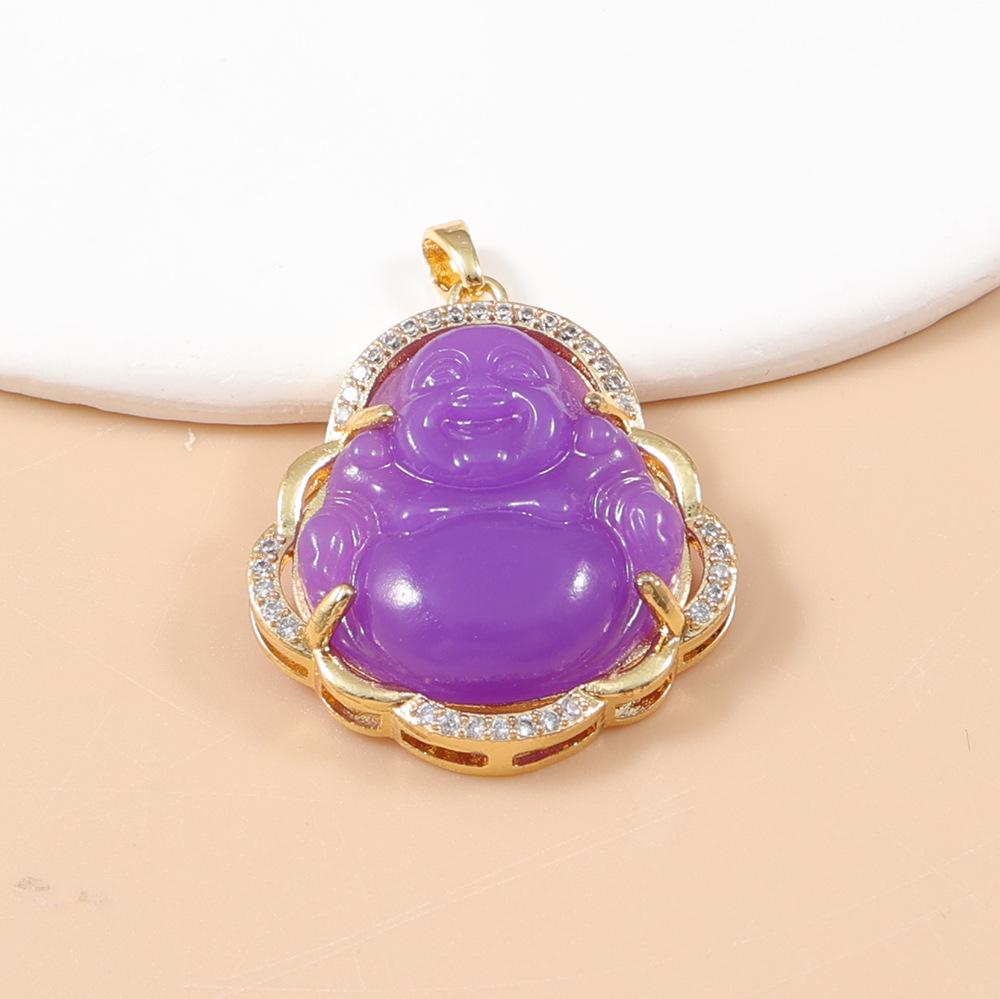 Mehrfarbiger Chalcedon Buddha Anhänger für Damen mit vergoldetem Kupfer und Diamant-Inlay an einer Schlüsselbein-Kette