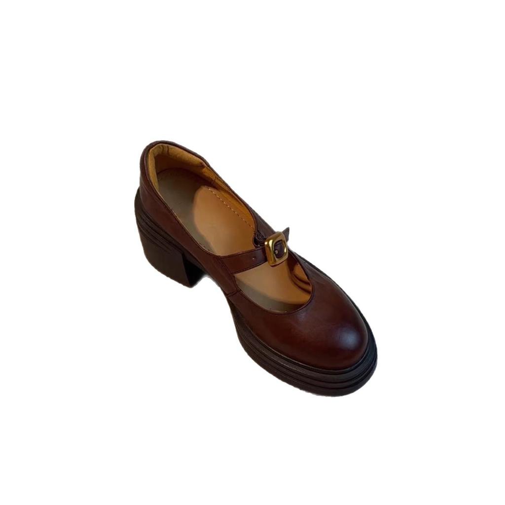 Schafsleder-Version~ Kleine, pendlerfreundliche, vielseitige, erhöhende Loafer-Einzelschuhe für Damen, Retro-Ein-Wort-Modell mit dicksohligen, runden Zehen, kleine Lederschuhe