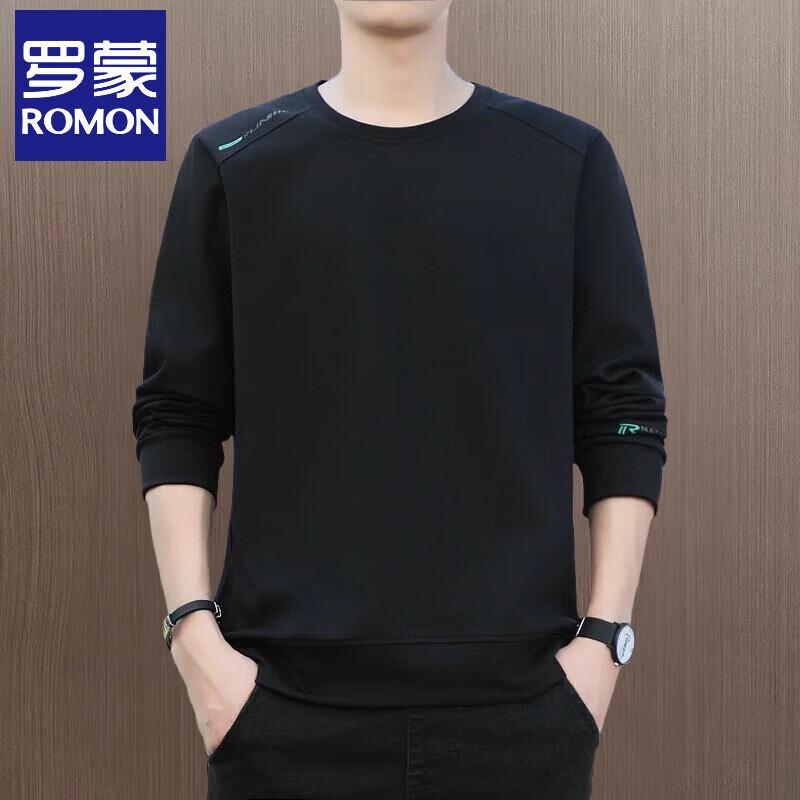 Romon Men's Autumn Round Neck Long Sleeve Pullover T-Shirt