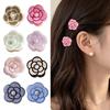 Hair Claw with High-Elastic Spring Camellia Design Hair Clip with Imitation Pearl Decor