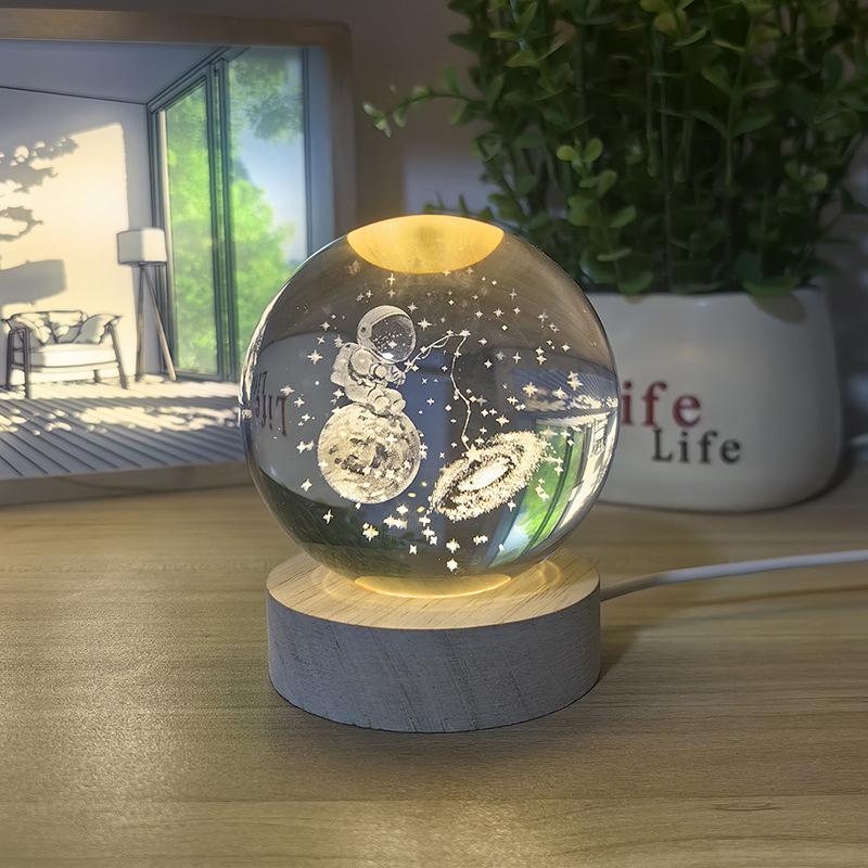 Astronaut Crystal Ball Night Light with Rotating Galaxy Carving