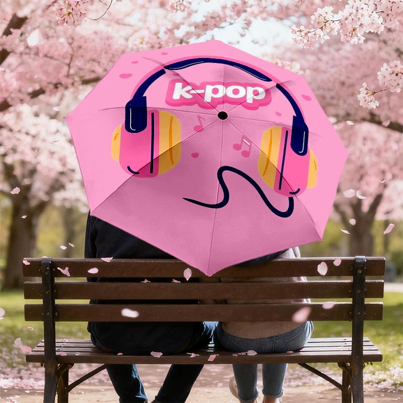1pc Headphones K-pop Pattern Umbrella Design Automatic Opening and Closing Umbrella, High-quality Travel Umbrella,  c1128123