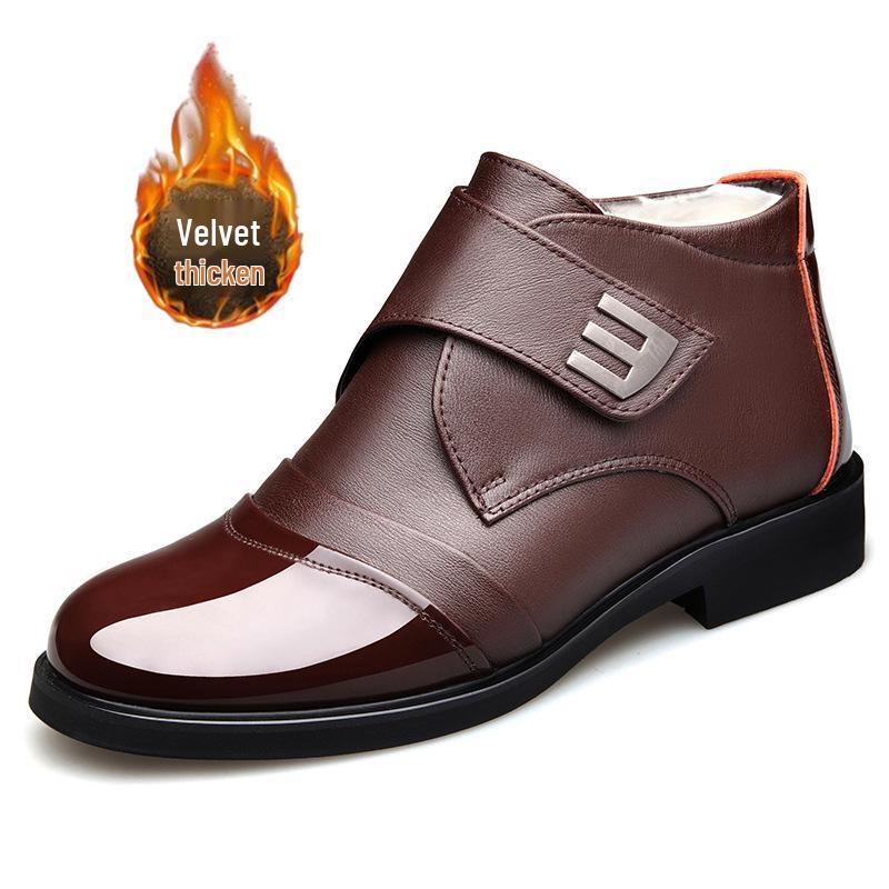 

Мужские высокие кожаные зимние ботинки с флисовой подкладкой - Очень толстые и теплые для среднего и пожилого возраста 44