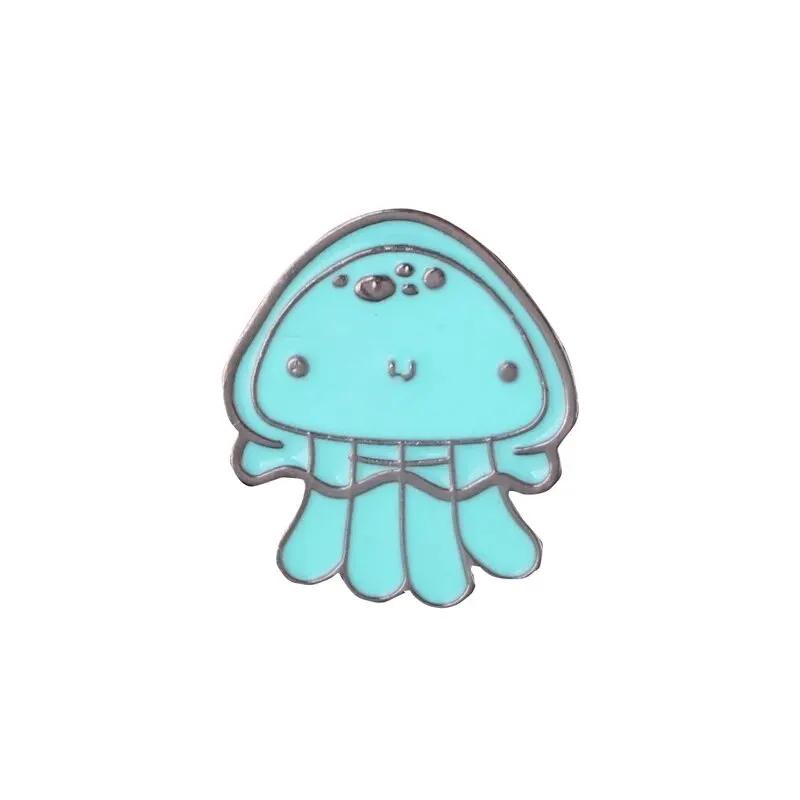 3pcs Cute Cartoon Chibi-Style Marine Creature Metal Pins: Seahorse, Shark, Jellyfish, Starfish Bag Accessories & Brooches