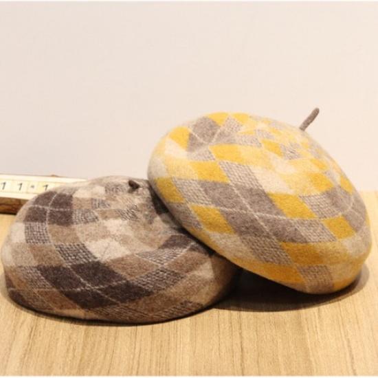 Women Retro Wool Plaid Plain Beret Hat Cap Winter French Beanie Casual Warm Hat