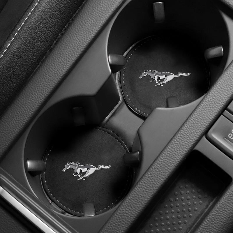 Car Cup Holder Pad PU Leather Slot Non-slip Coaster Mat For Ford Mustang SHELBY GT 500 350 Convertible V Mach E Rainproof Focus Fiesta Escape Ecosport