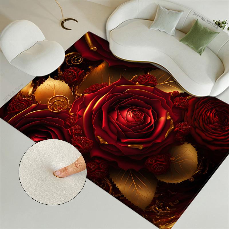 Tappeto floreale multicolore retrò in oro, decorazione per la stanza, tappeto da letto per donne, ragazze, tappetini in velluto morbido per la cucina, grandi dimensioni