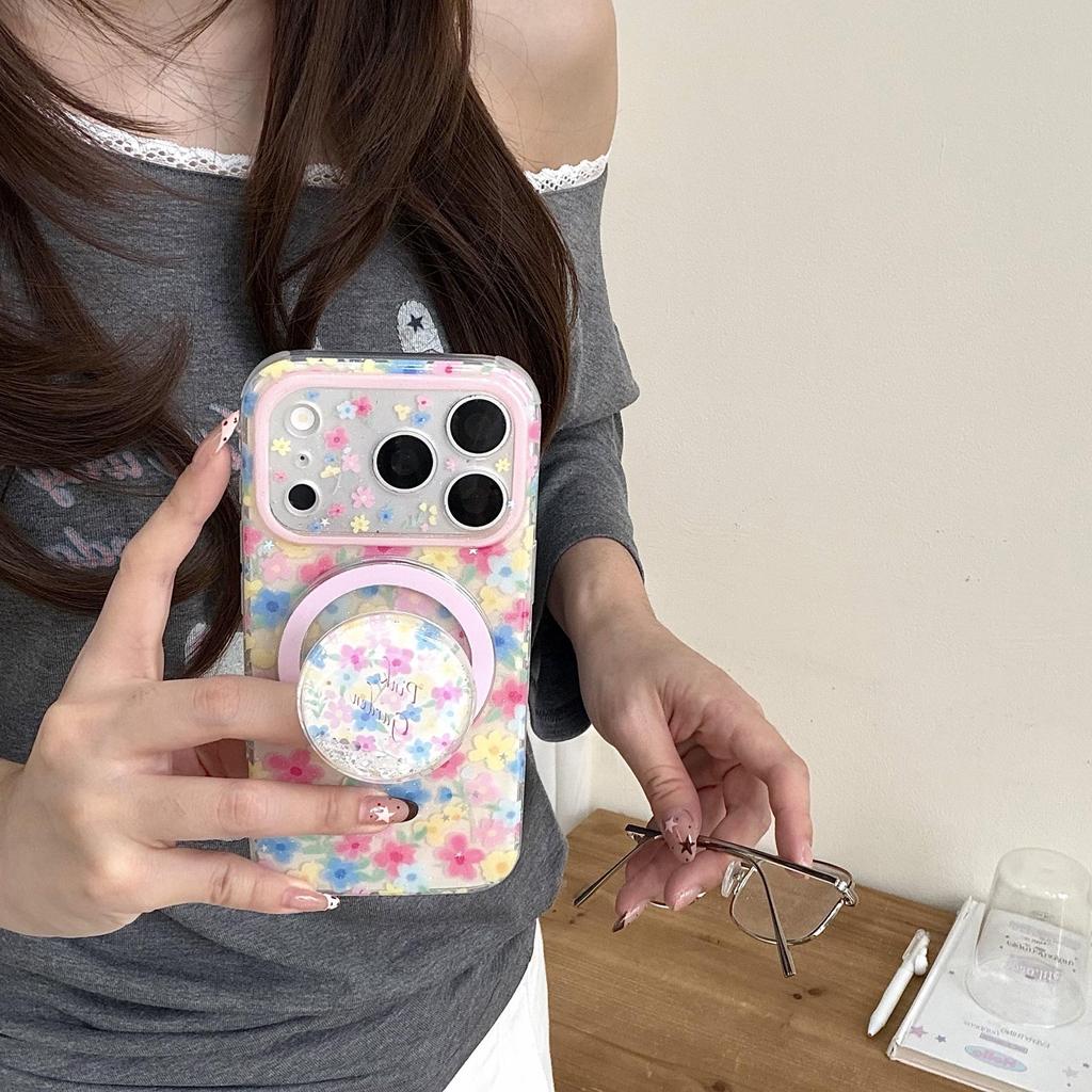 Spring Floral Magnetic iPhone Case with Holder for iPhone 17/16/15/14