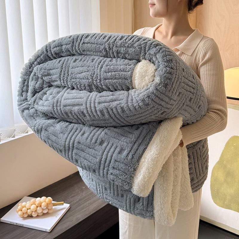 Soft Jacquard Lambswool Cotton Fleece Blanket for Autumn/Winter