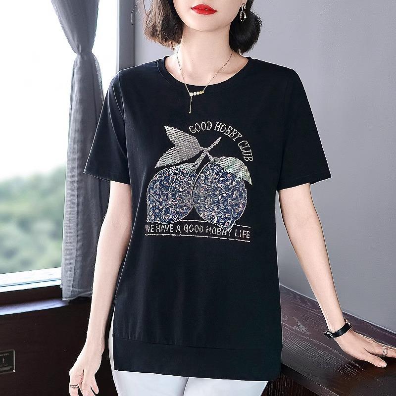 New Cotton Round Neck Top for Women In Summer Korean Style Slit Short Sleeve Loose and Fashionable Ironing T-shirt for Women