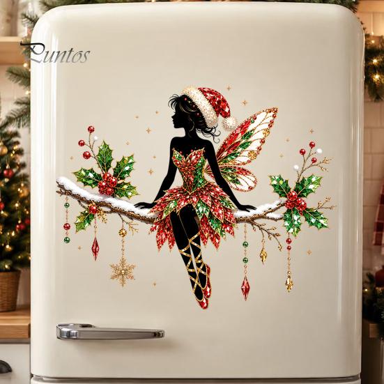 Living Room Glass Decor Christmas Ballet Girl Static Window Clings, Removable Xmas Decals, Winter Indoor Outdoor Art Ballerina Elf Stickers