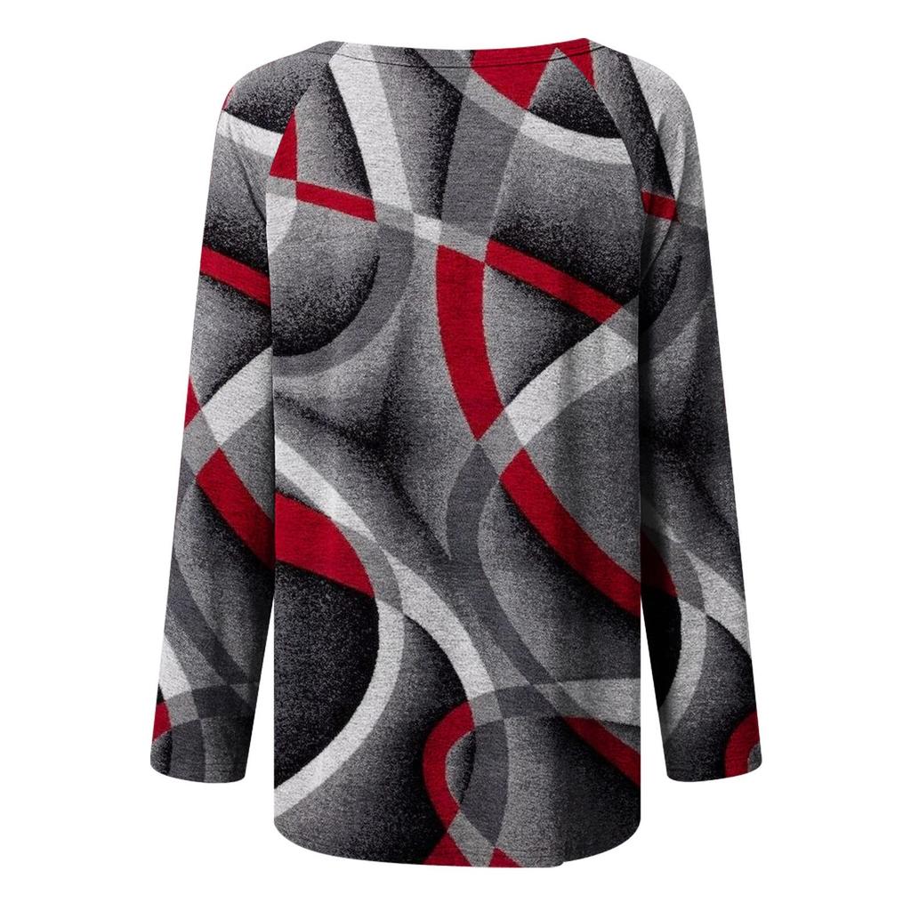 Women's Fashion Casual Irregular Patchwork Color Print Loose Medium Long Long Sleeve Top