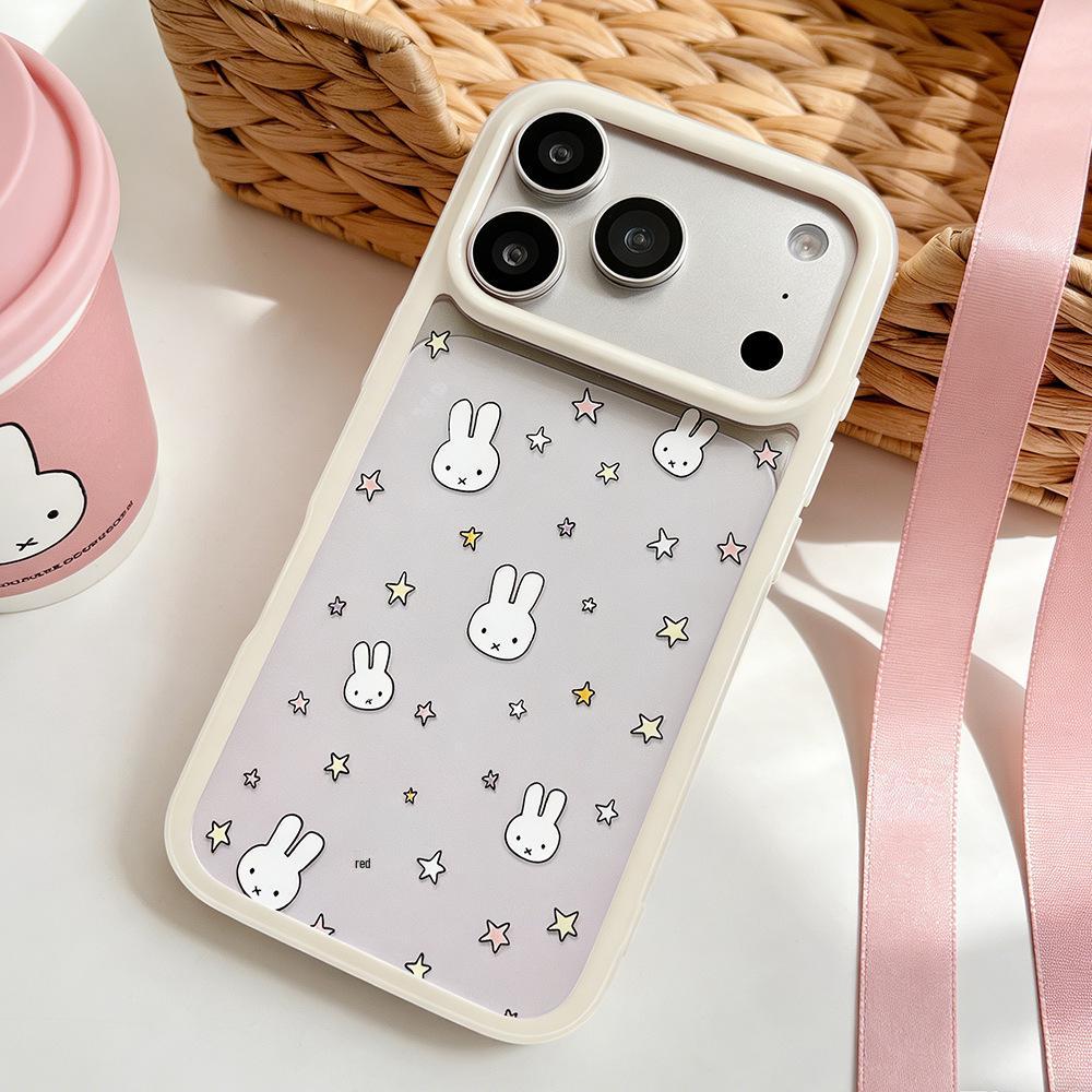 Ins Star Little Rabbit Transparent Phone Case for Apple 16/17 Promax, Full Coverage iPhone 15/14/13 - Women's Edition