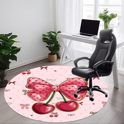 1pc Cherry BowChair Carpet for Office, Indoor Non-Slip Washable Polyester Fiber Carpet, Mat For Office, Machine Washable