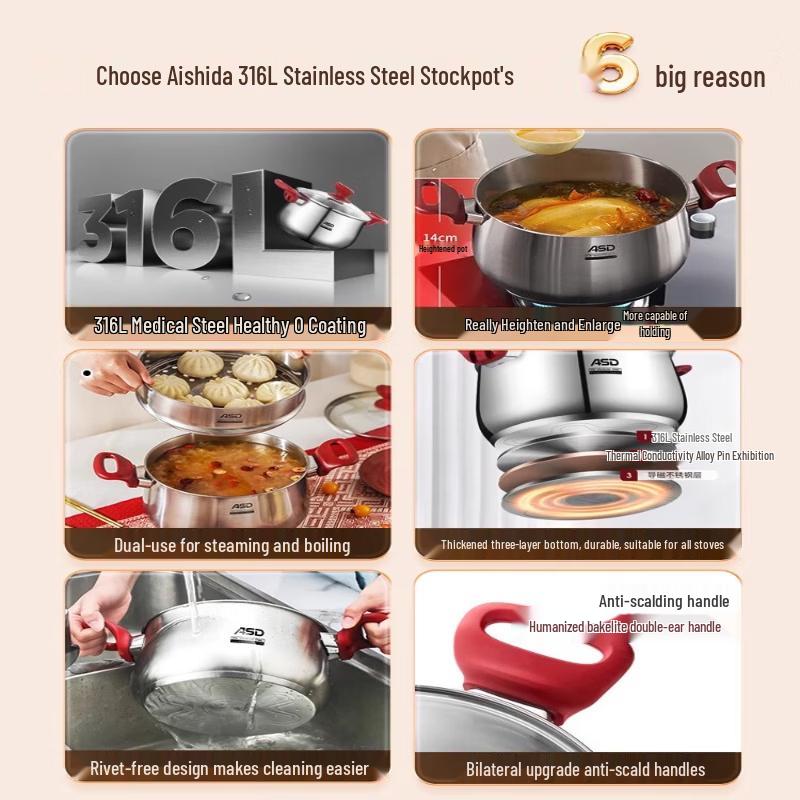 ASD 316L Stainless Steel 20CM Soup Pot