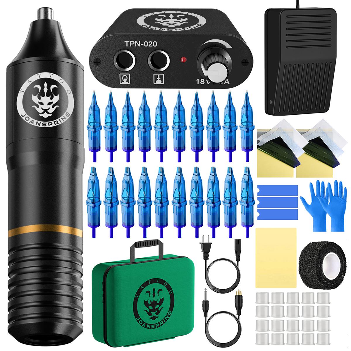 

Wireless Black/Green Tattoo Machine Set with 1350mAh Wireless Tattoo Power Supply Complete with Cartridge Needles Ink Cup чорний
