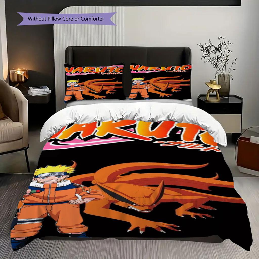 3pc Naruto-themed Printed Bedding Set( Without Core), Soft and Skin-friendly, Suitable for Bedroom or Guest Room