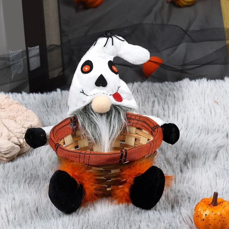 Multipurpose Round Bamboos Storage Basket for Halloween Mysterious Elegant Designs Pattern Portable for Party Supplies