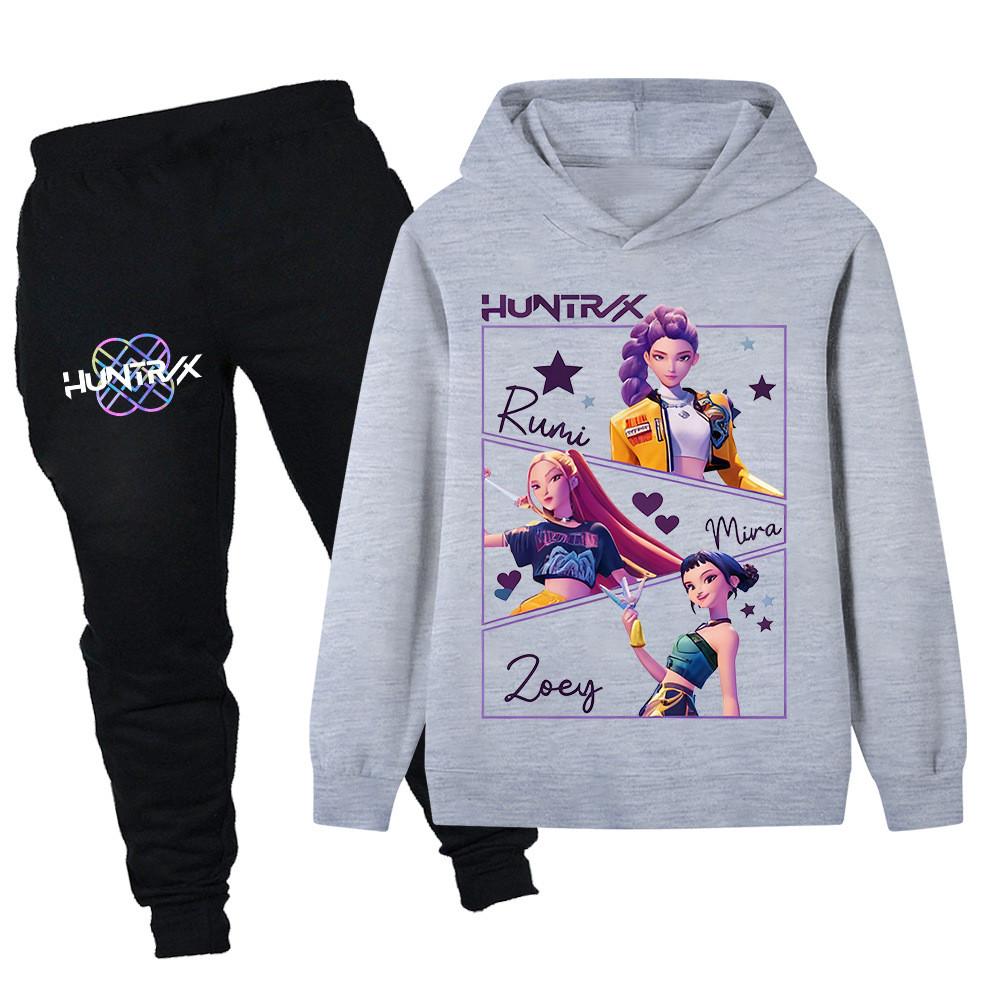 PB1241 Kinder Jungen Mädchen Kpop Mira Zoey Rumi Aufdruck Langarm Kapuzenpullover Hose Hosen Kleidung Sets