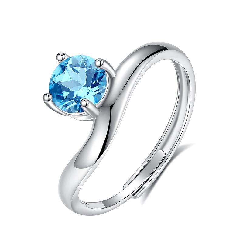 S925 Silver Ring for Women, Natural Crystal/Topaz/Garnet/Olivine Adjustable Jewelry Gift