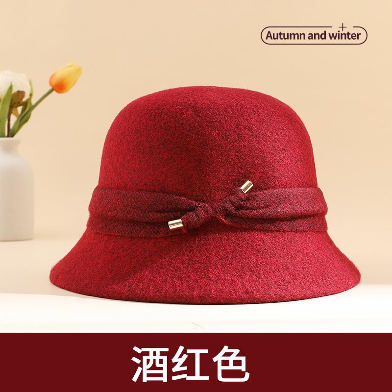 Hat female autumn and winter 2024 new mother woolen basin hat winter the elderly warm foreign style fisherman hat