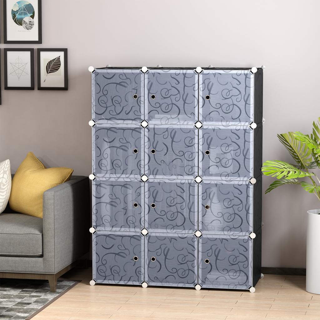 DIY Wardrobe Shelving System with 2 Large and 9 Small Cubes DIY Cube Shelf, Shoe Rack, Storage Shelf for Books Toys Black 111 X 47 X 145 Cm