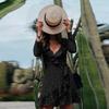Elegant 128 Digital Print Irregular Ruffle Hem Polka Dot Deep V Chiffon Dress For Stylish Adults