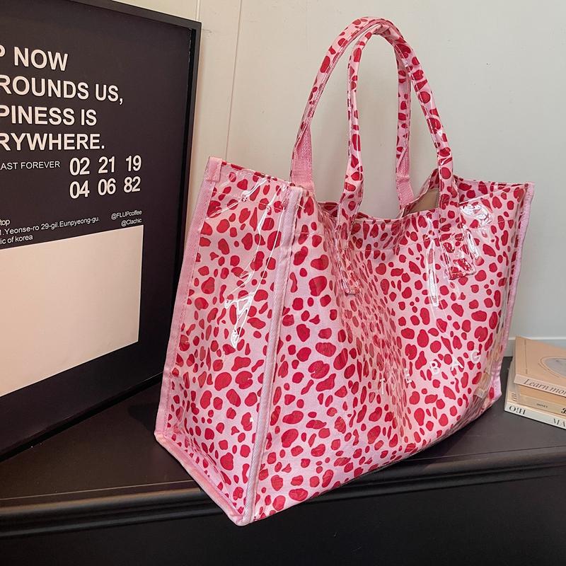 Borsa a Spalla con Stampa Leopardo Trasparente Grande Capacità da Pendolare Borsa Tote da Donna