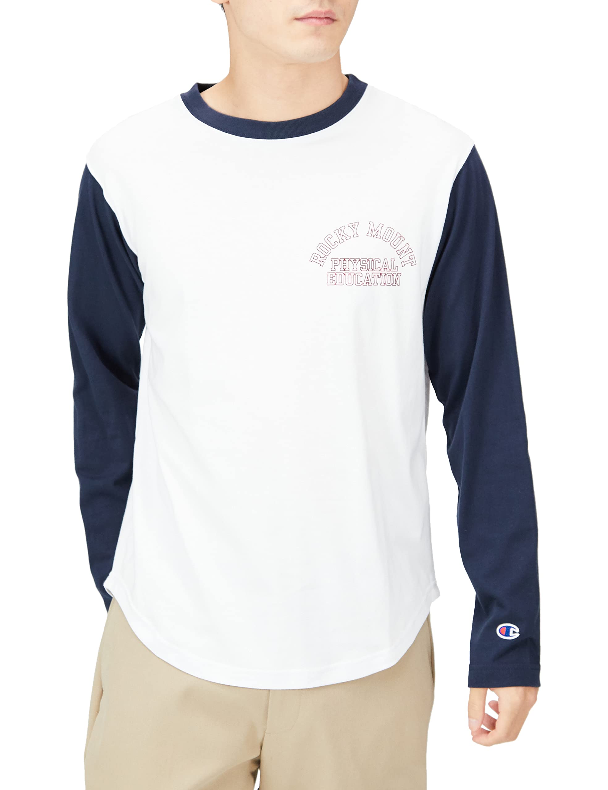 

Champion Long Sleeve Size Collegiate Graphic Round Long Men s T-Shirt, Navy, L, 100% Cotton, Print, Hem, Sleeve, Basic, C3-W410