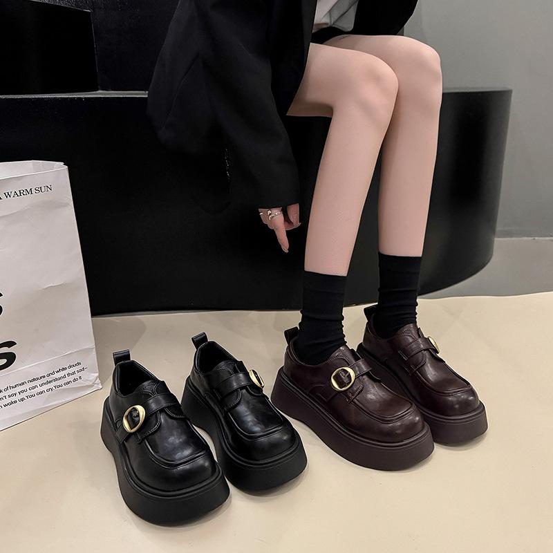 Platform Small Leather Shoes Women's 2025 Spring and Summer New British Style Jk Loafers Belt Buckle Muffin Bottom Black Single Shoes