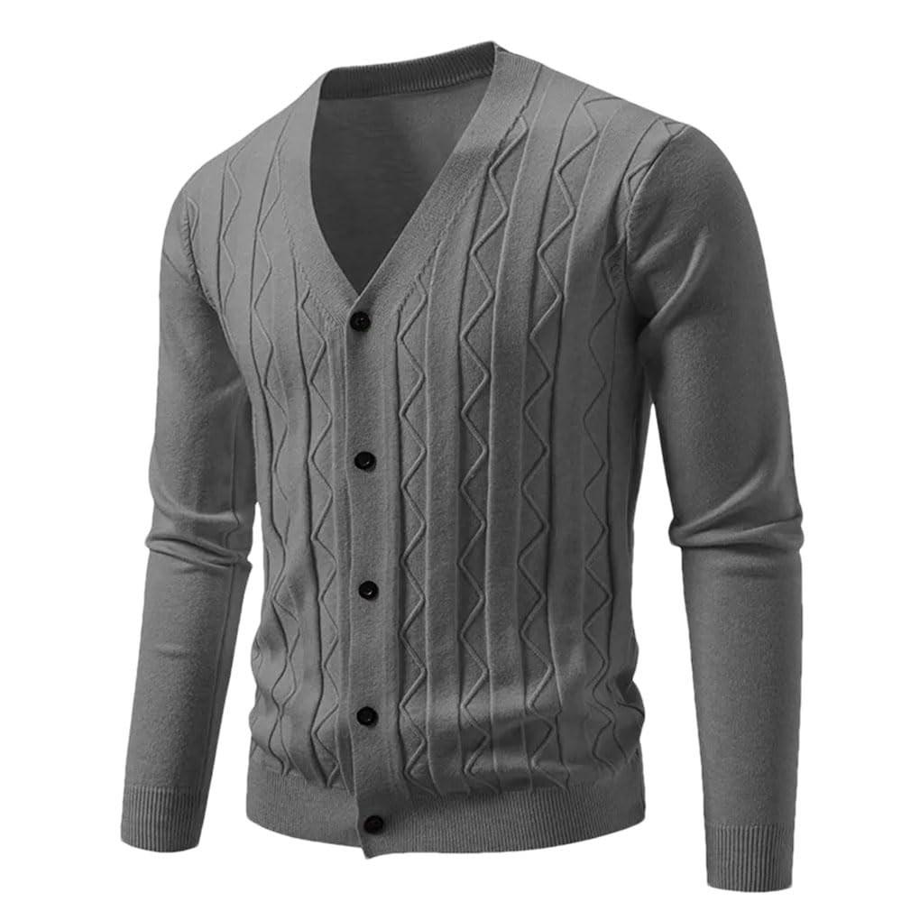 Mens Cardigan Sweater Casual Long Sleeve V Neck Buttons Down Cable Knit Shirts Textured Fall Winter Clothes