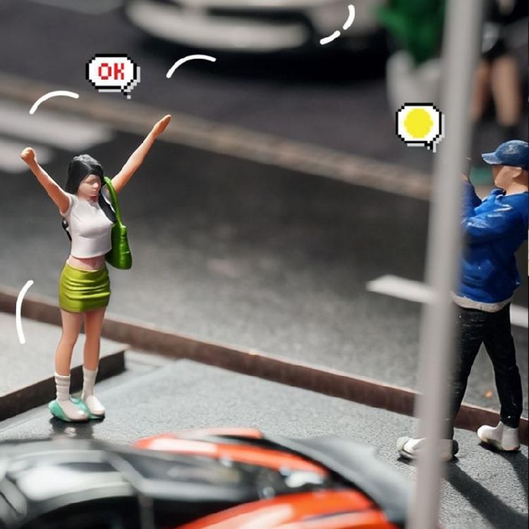 Realistic Skirt Girl Figure Model 1:64 Scale Hand Painted Miniature Figures for Dioramas Props,Photography Collector