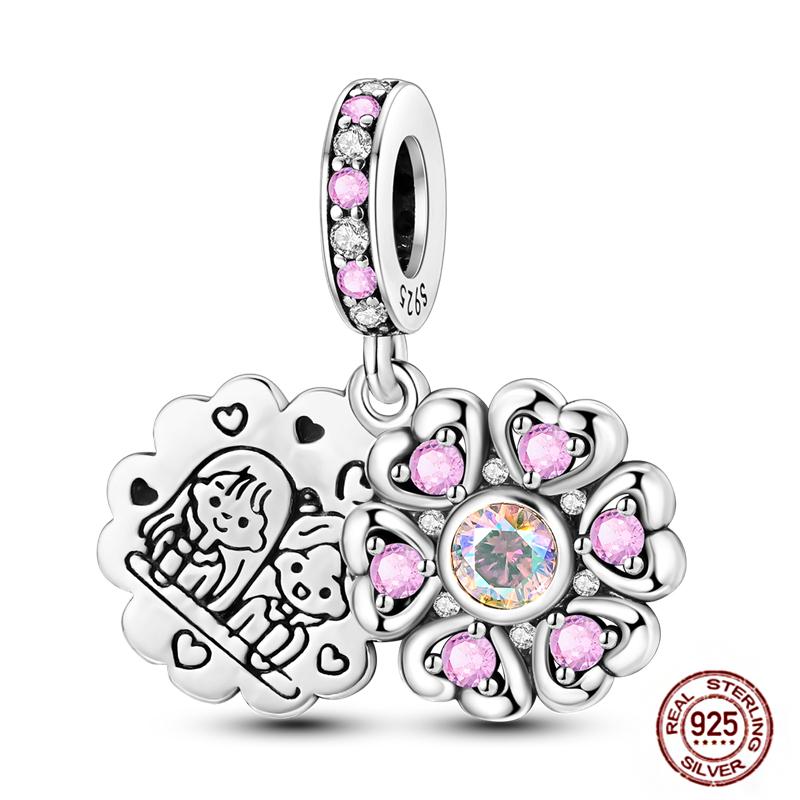Colorful Heart Murano Glass Flower Travel Pink Charm Bead Components Copper Metal Compatible With Authentic Original Bracelet High Quality Fine