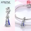 Authentic Blue Doll Girl Pendant Angel Religious Cross Bead Charms Compatible With Bracelets Copper Women Diy Fine Gift Necklaces Accessory Set