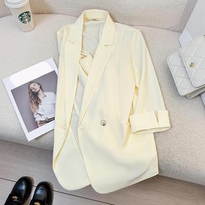 2025 Summer Women's Milk Yellow Suit Jacket - Korean Goddess Style, Versatile, Casual, Thin Top for Trendy Commutes
