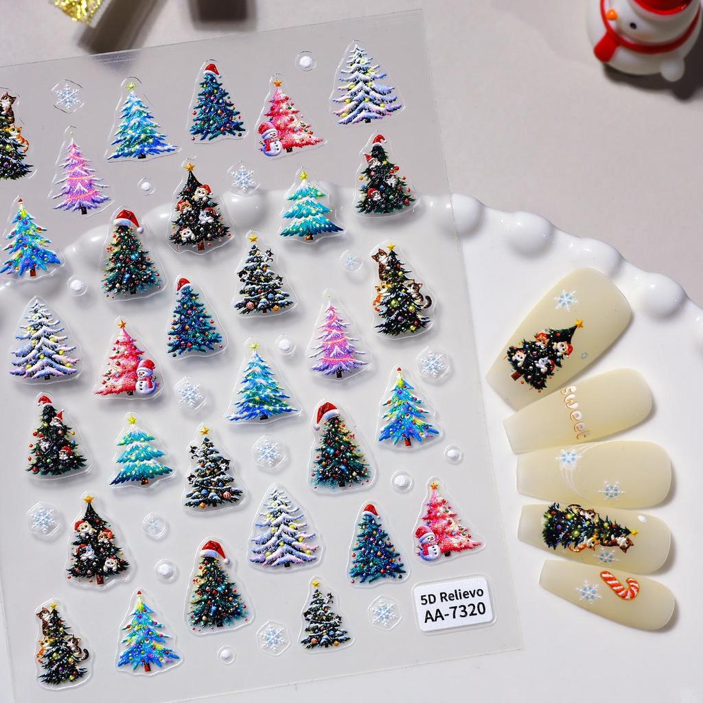 5D Embossed Snowman & Christmas Tree Nail Art Stickers - Style AA