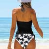 Costume da bagno da donna con scollo all'americana, stampa di crisantemi multicolori, bikini, tankini