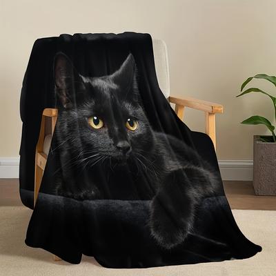 1 pièce Couverture douce en flanelle Chat noir et Chien – Confortable, Toutes saisons, Convient Canapé/Lit/Bureau/Châle/Chauffe-jambes/Camping, Cadeau pour les amoureux des animaux de compagnie