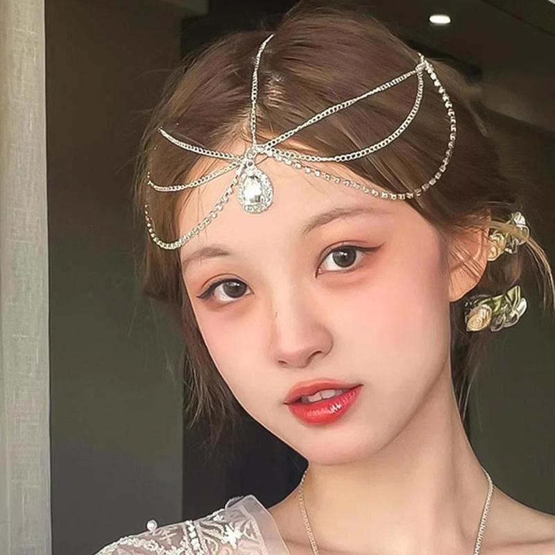 Handgefertigtes Süßes Hochzeitskopfstück Kristall Braut-Kopfkette Diadem Haarschmuck für Damen Strass Stirn-Haarband Zubehör