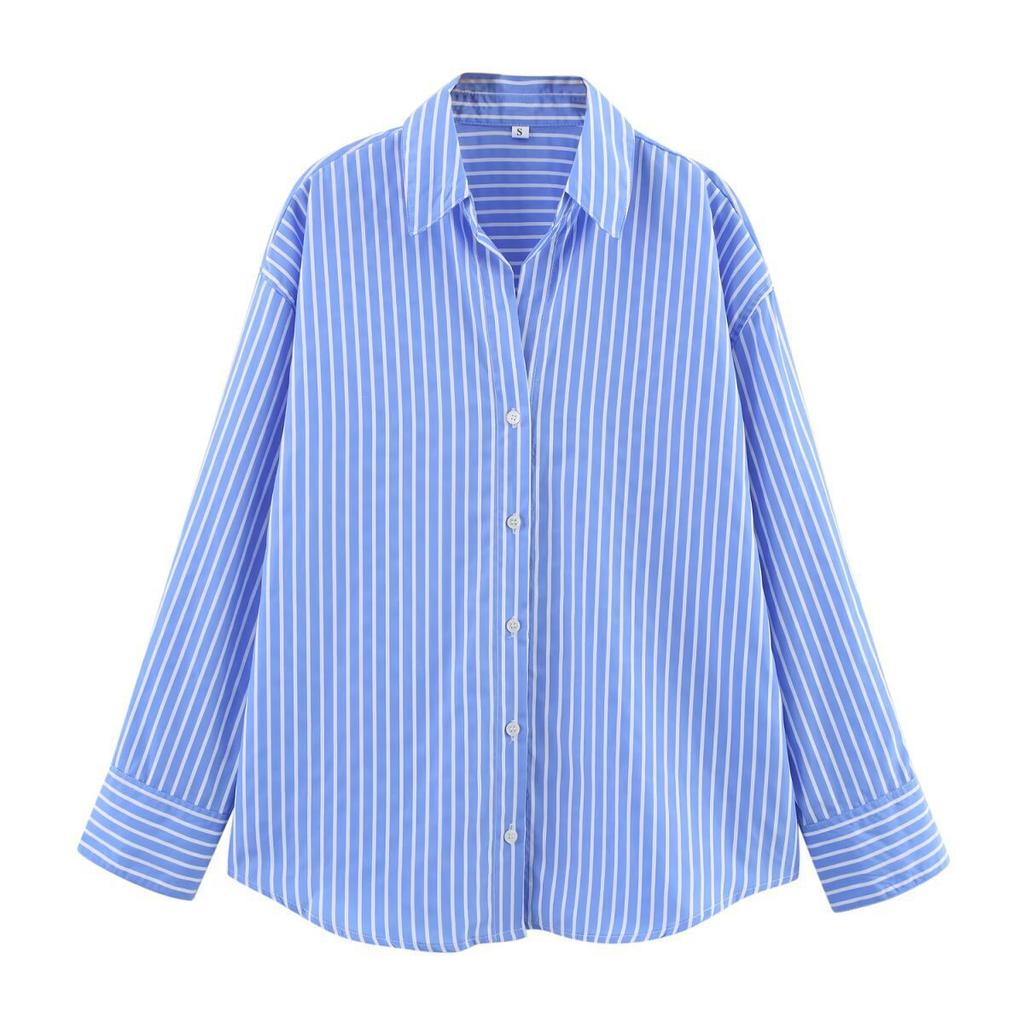 Special for European and American women's clothing casual lapel collar long-sleeved temperament basic poplin shirt 1187116