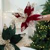 Flannel Fabric Christmas Artificial Flowers Plastic Glitter Poinsettia  Christmas Decor