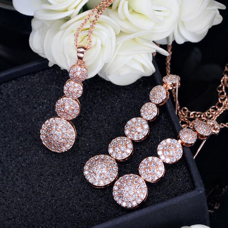 Micro-Inlaid Zircon Full Of Diamonds And Water Droplets, Two-Piece Set Real Gold Electroplated Color-Preserving Earrings, Necklace, Pendant, Small Set