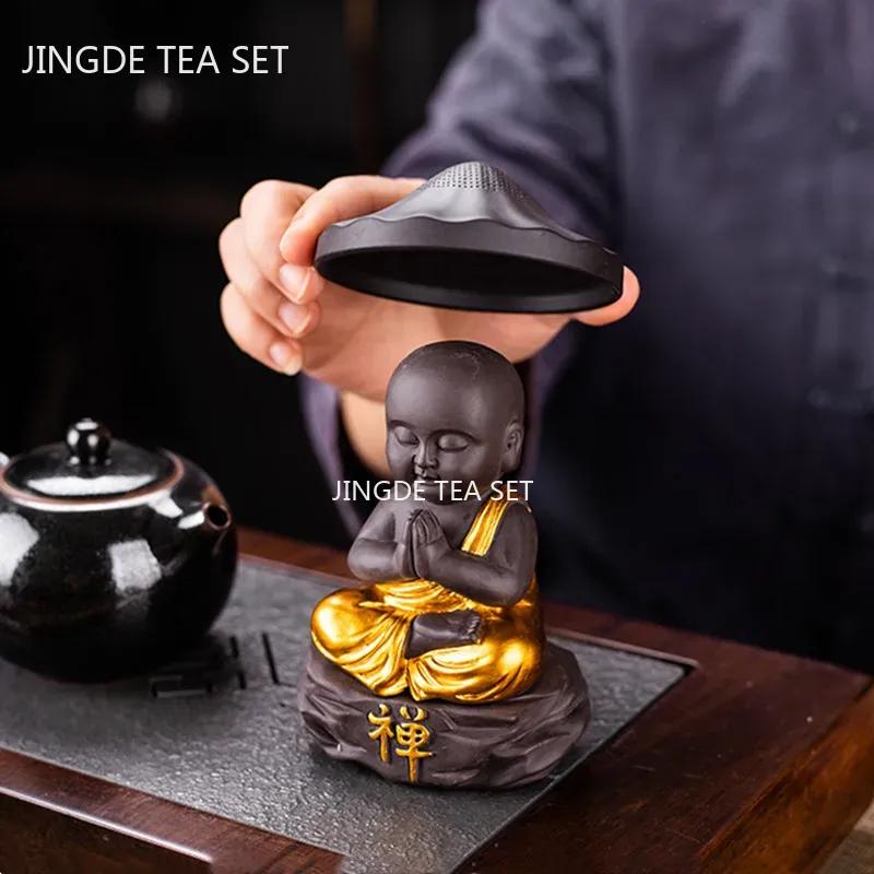 Creative Purple Sand Tea Leaking Tea Pet Decoration Purple Clay Tea Set Accessories Office Desktop Little Monk Zen Ornament